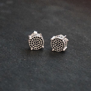 Silver Men's Black on Silver CZ Stud Earrings